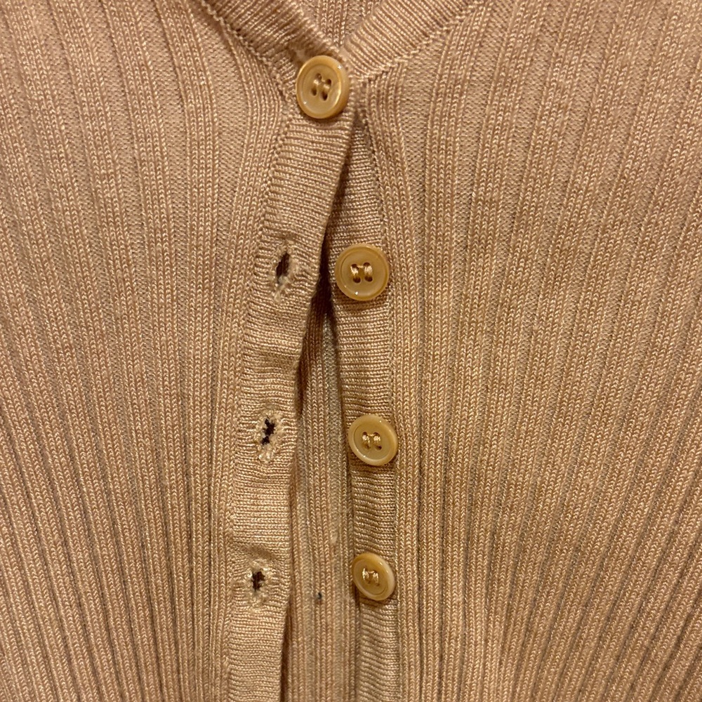 Tan Ribbed Button-Up Cardigan - Picture 3 of 3